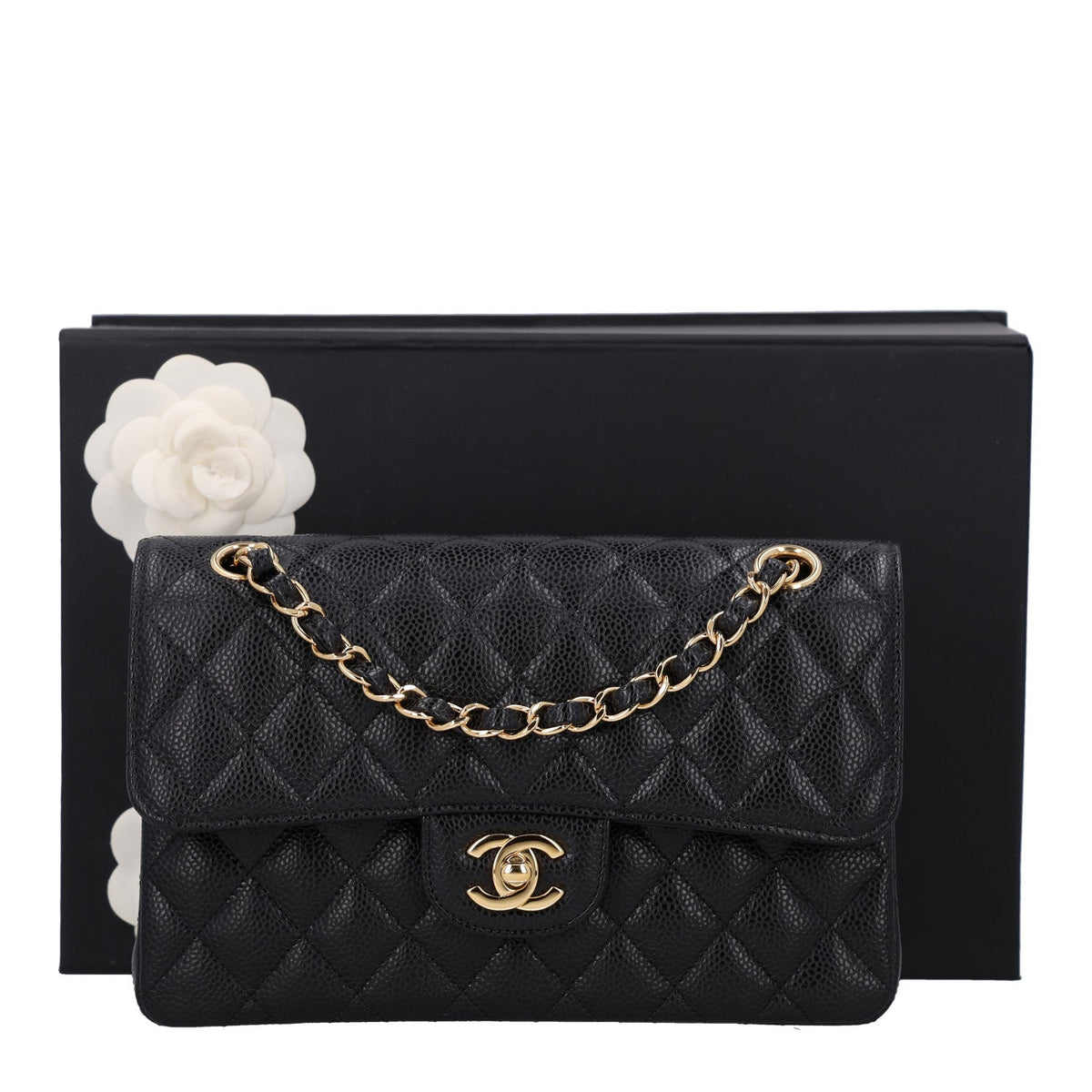 Caviar Quilted Small Double Flap Black
