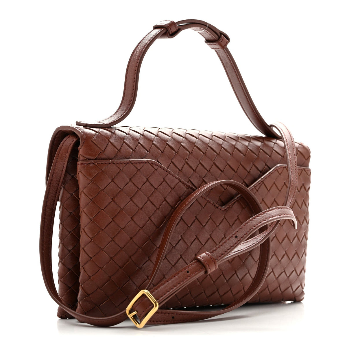 Nappa Intrecciato Knot Lock Top Handle Crossbody Bag Amber