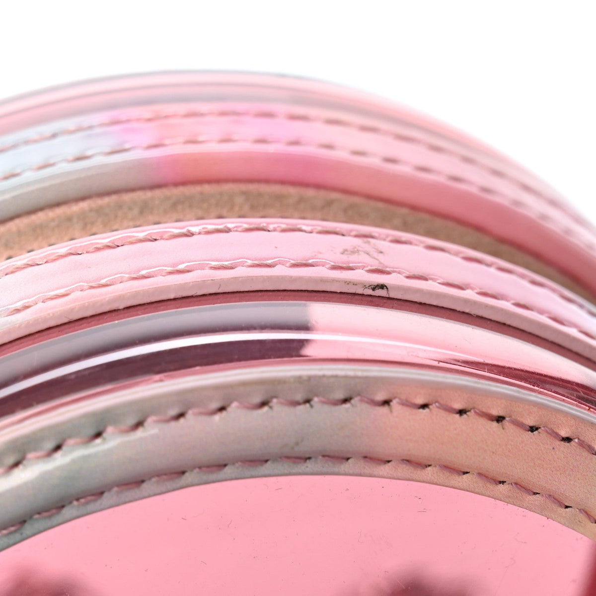 PVC Lambskin Filigree Round Clutch With Chain Pink