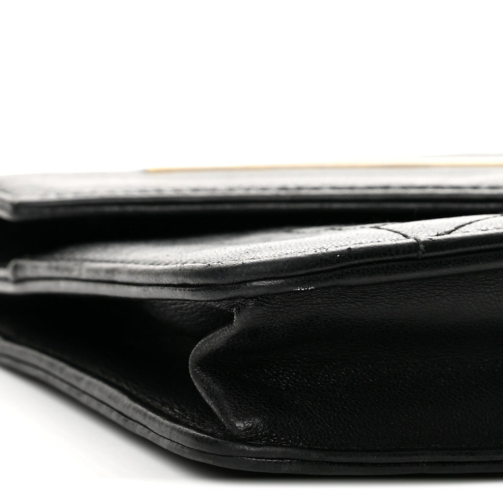 Lambskin Chevron Quilted Wallet On Chain WOC Black