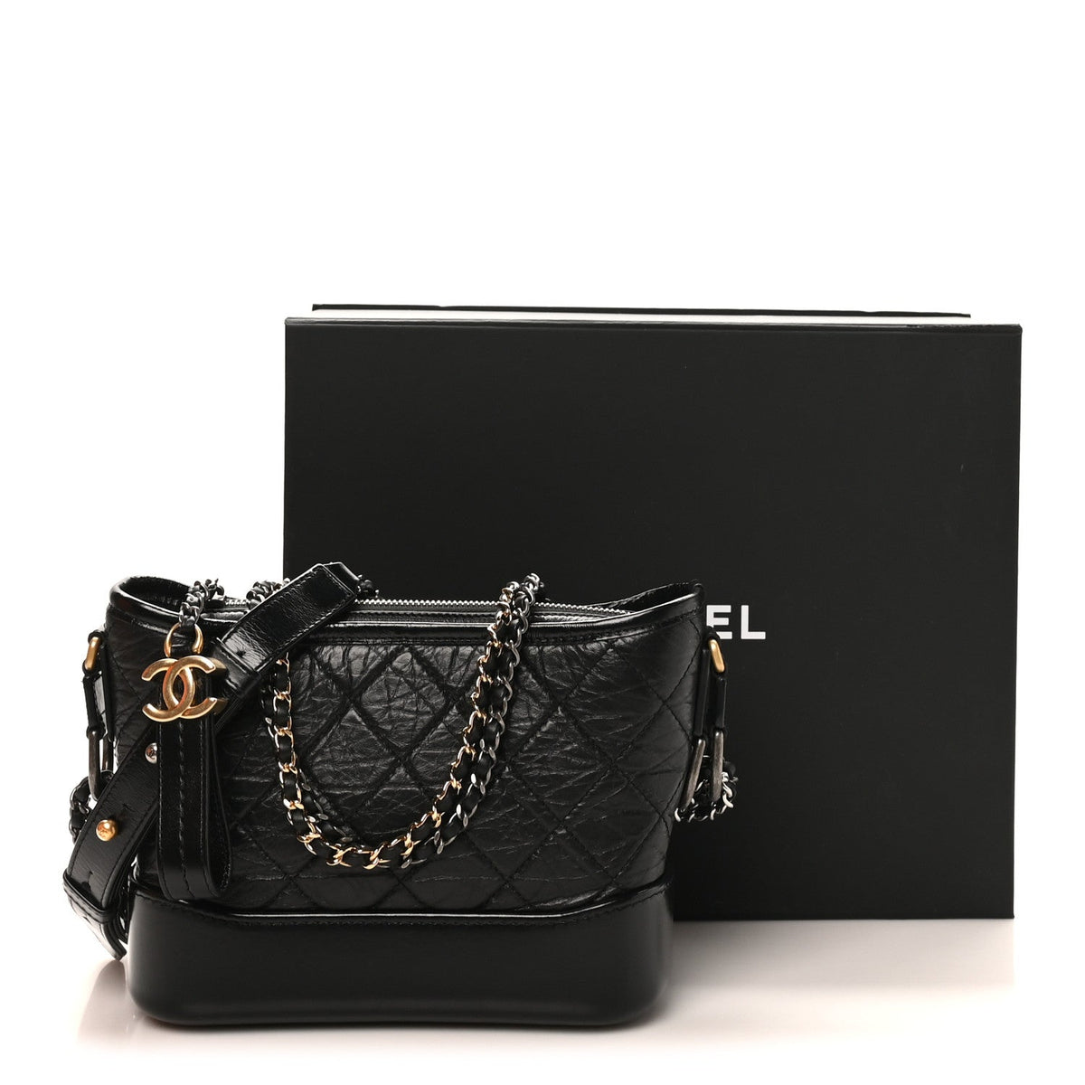 Aged Calfskin Quilted Small Gabrielle Hobo Black