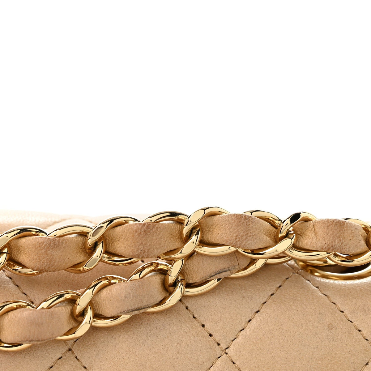 Lambskin Quilted Medium Double Flap Beige