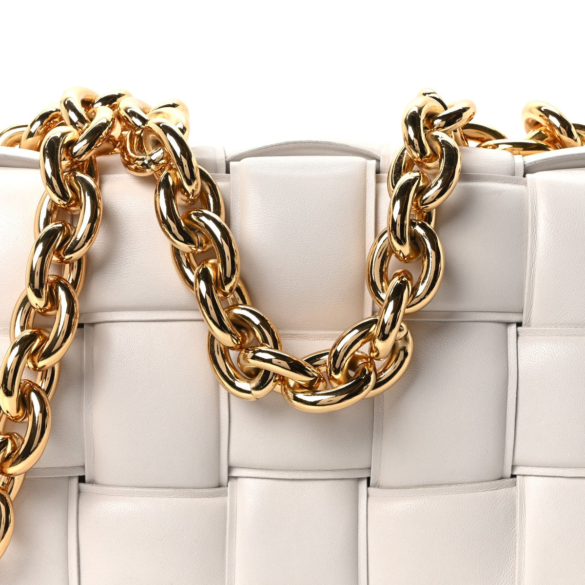 Lambskin Maxi Intreccio Padded Chain Cassette Crossbody Bag White