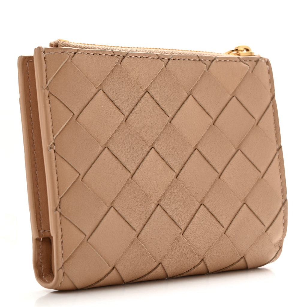 Nappa Intrecciato Small Bi-fold Zip Wallet Porridge