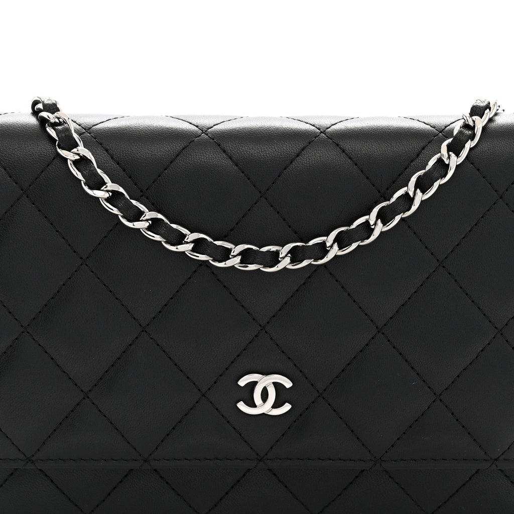 Lambskin Quilted Wallet On Chain WOC Black