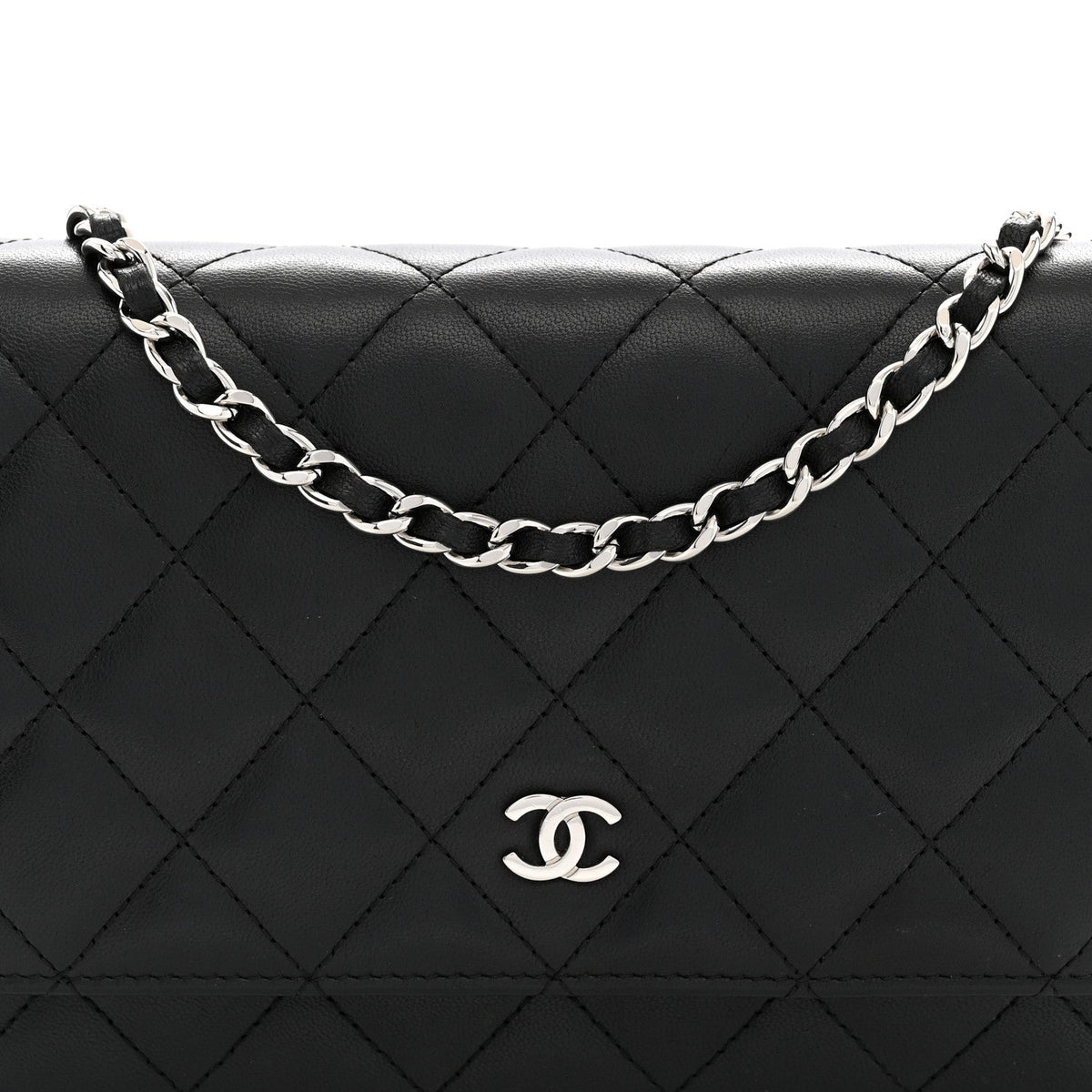Lambskin Quilted Wallet On Chain WOC Black