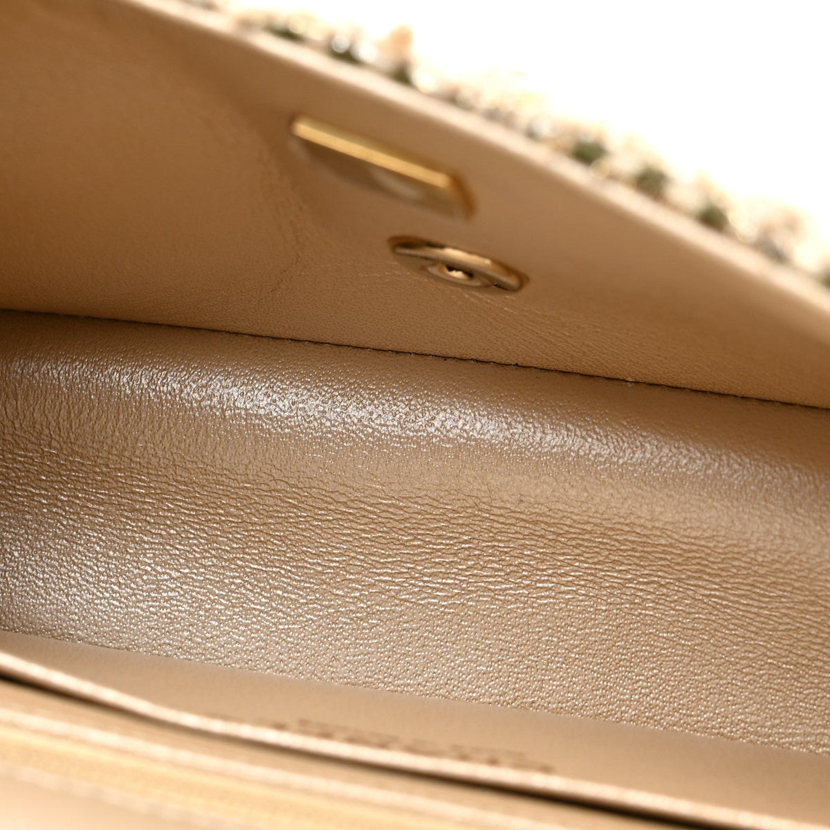 Tweed Quilted Mini Rectangular Flap Beige