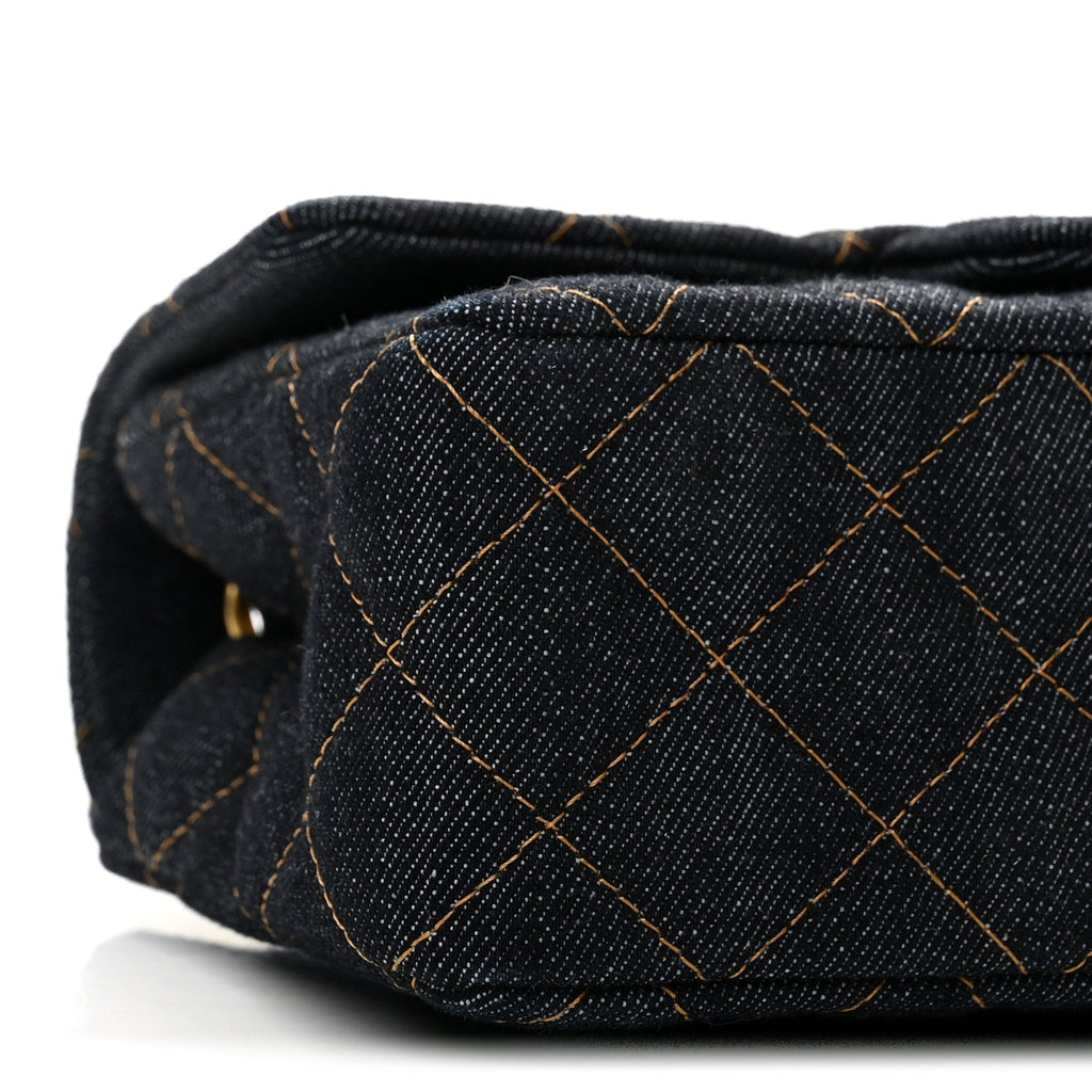 Denim Quilted Mini Rectangular Flap Dark Blue