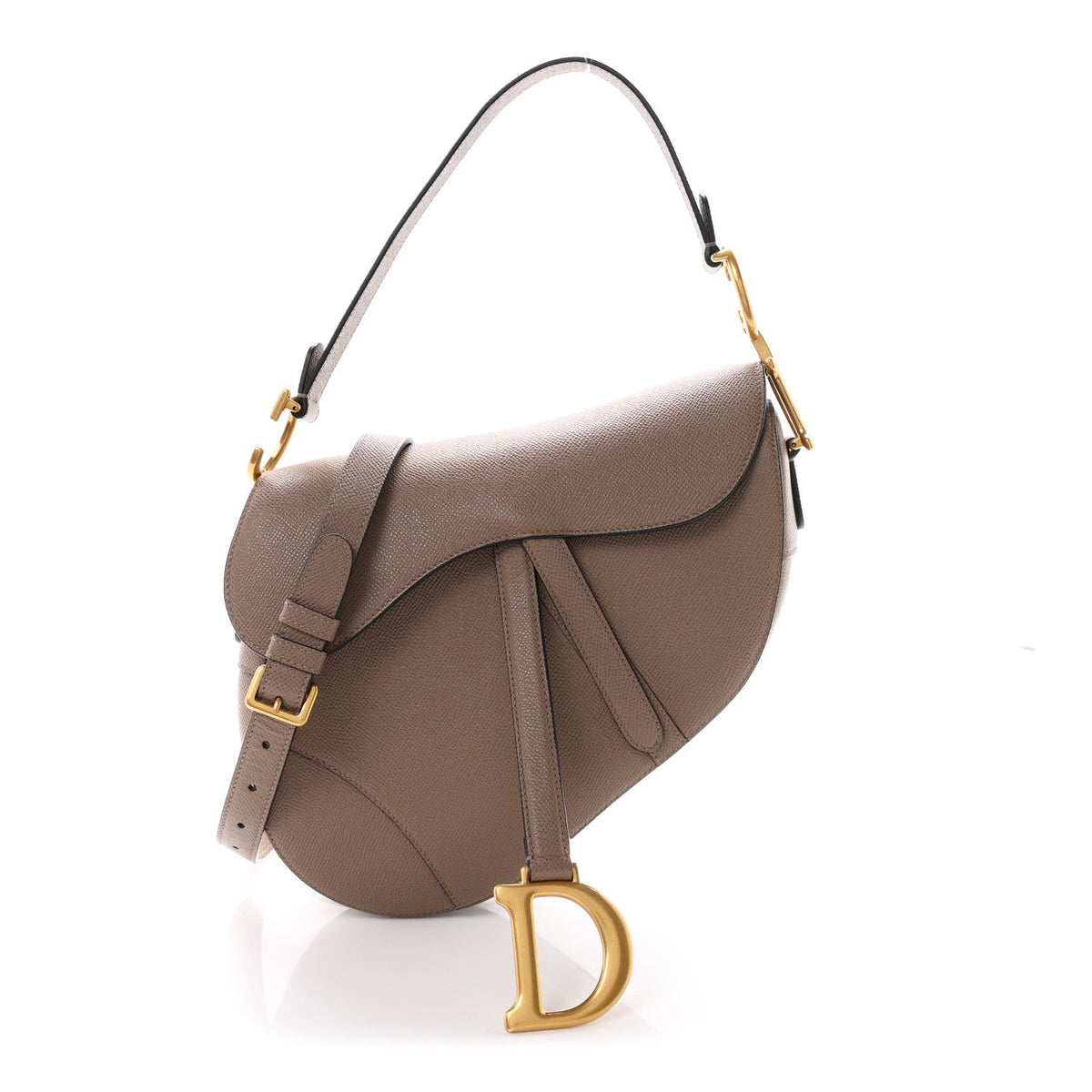 Grained Calfskin Saddle Bag With Strap Warm Taupe