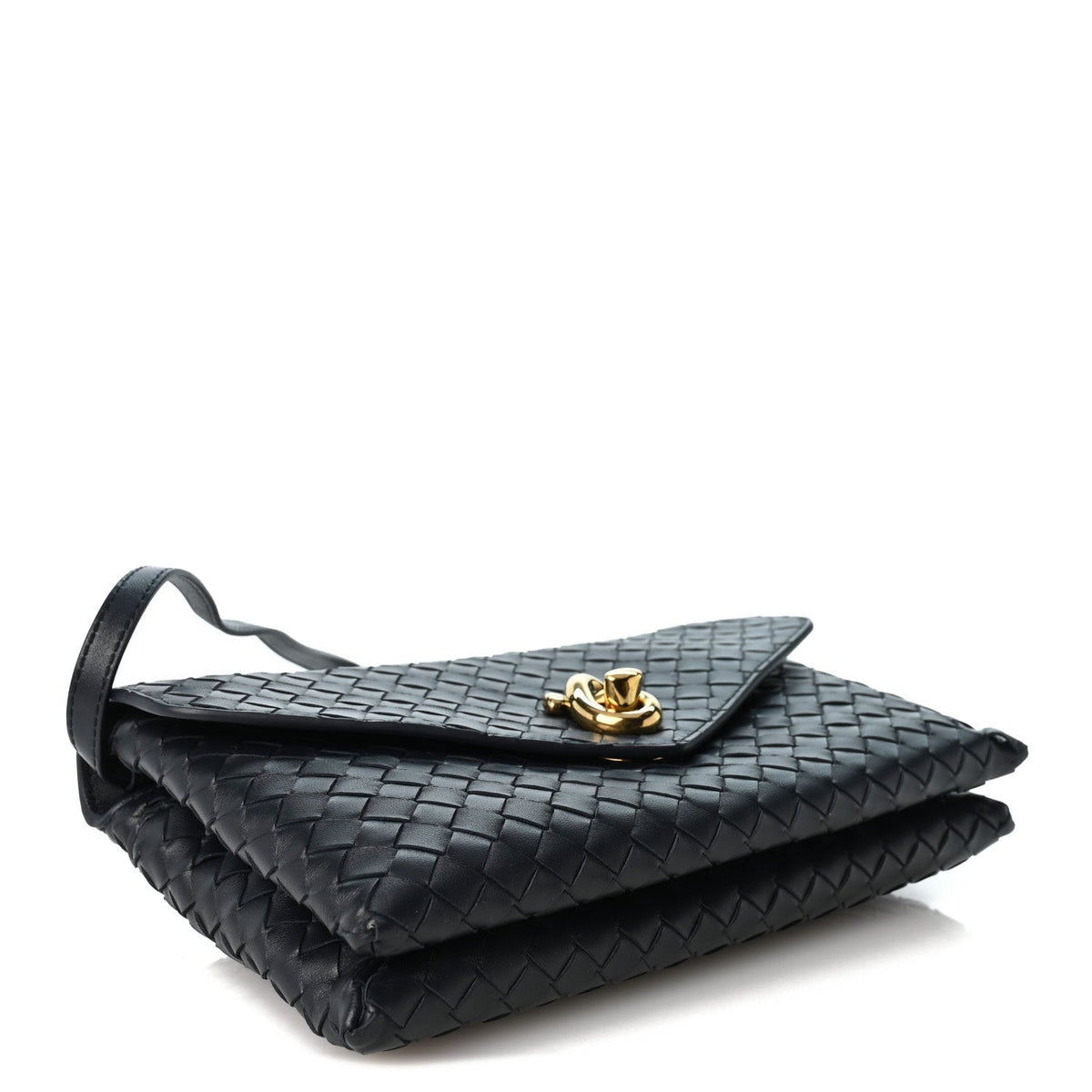 Nappa Intrecciato Knot Lock Top Handle Crossbody Bag Midnight