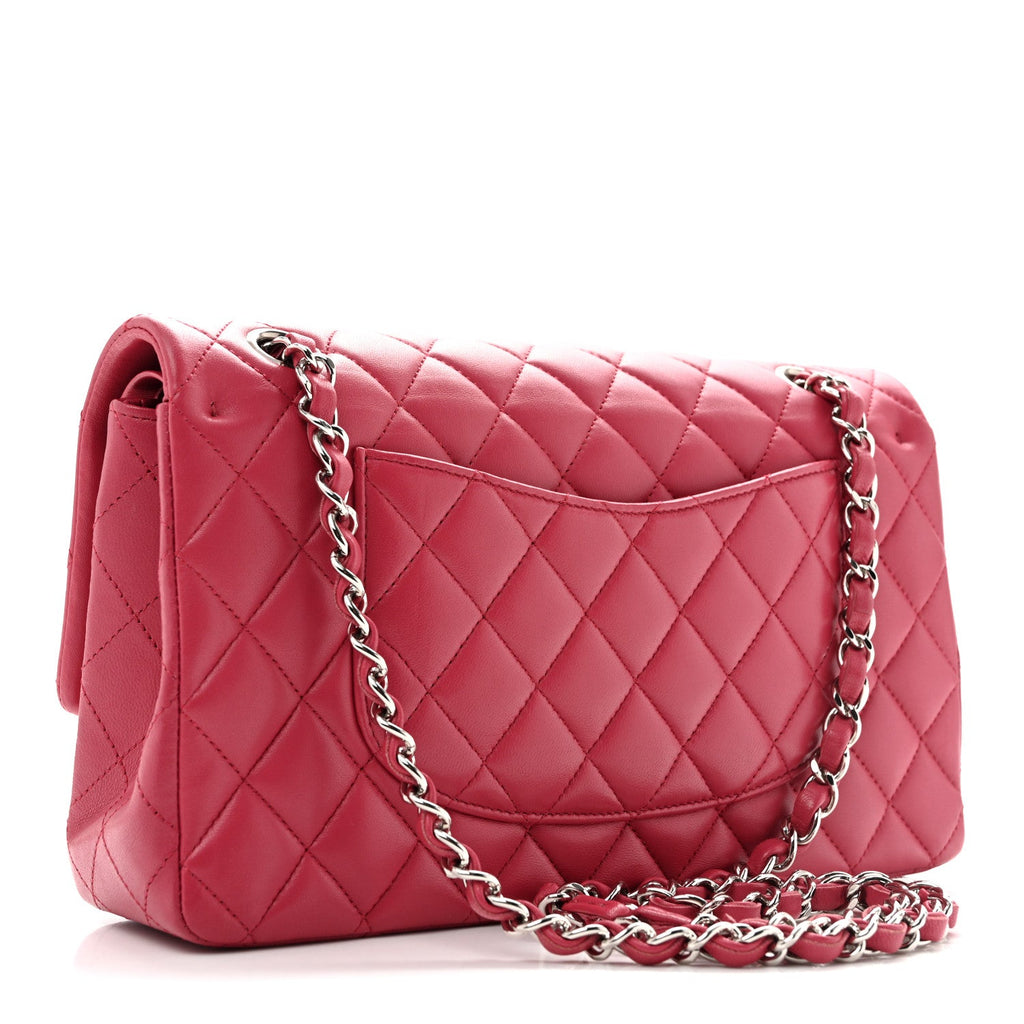 Lambskin Quilted Medium Double Flap Dark Pink