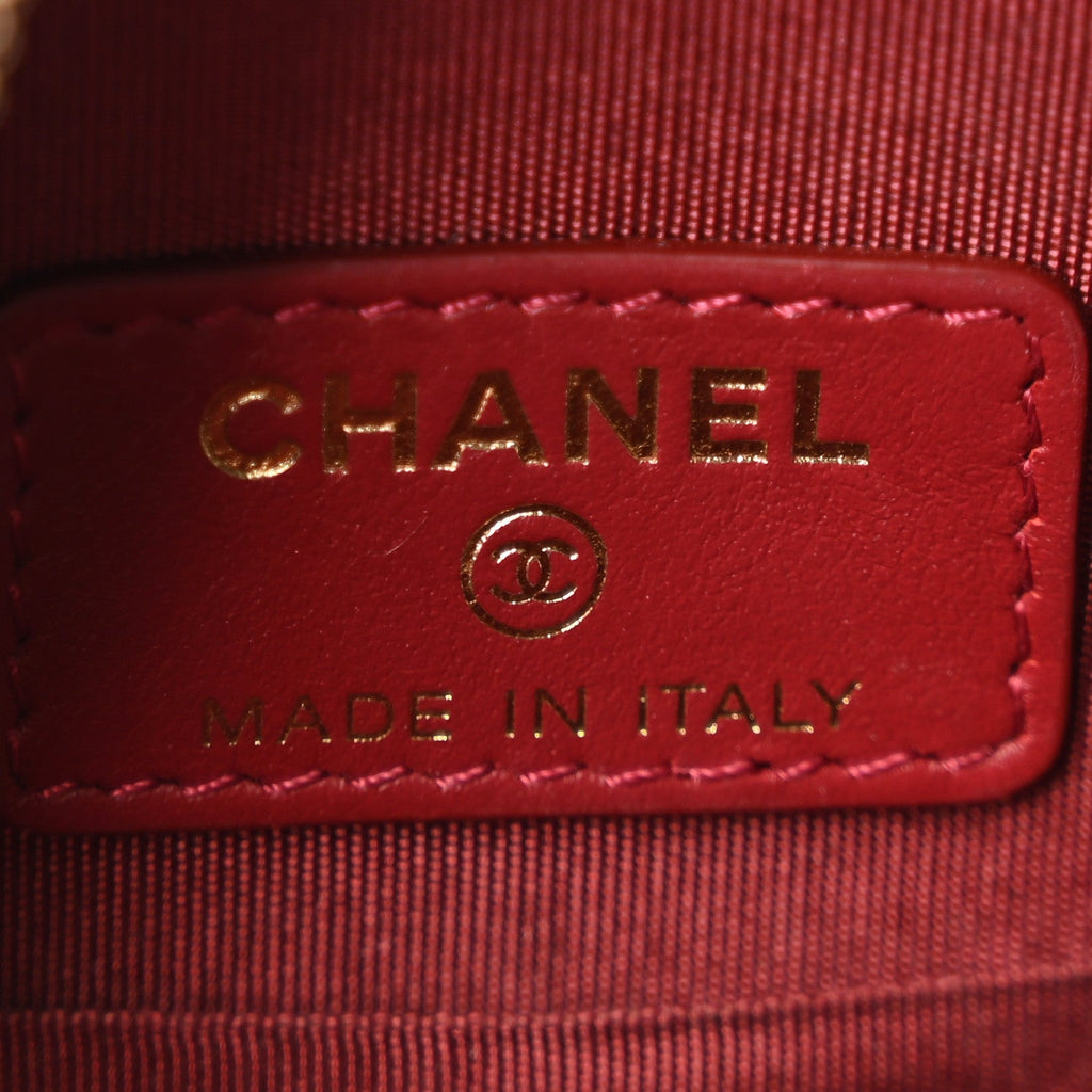Shiny Goatskin Quilted Chanel 19 Round Clutch With Chain Red
