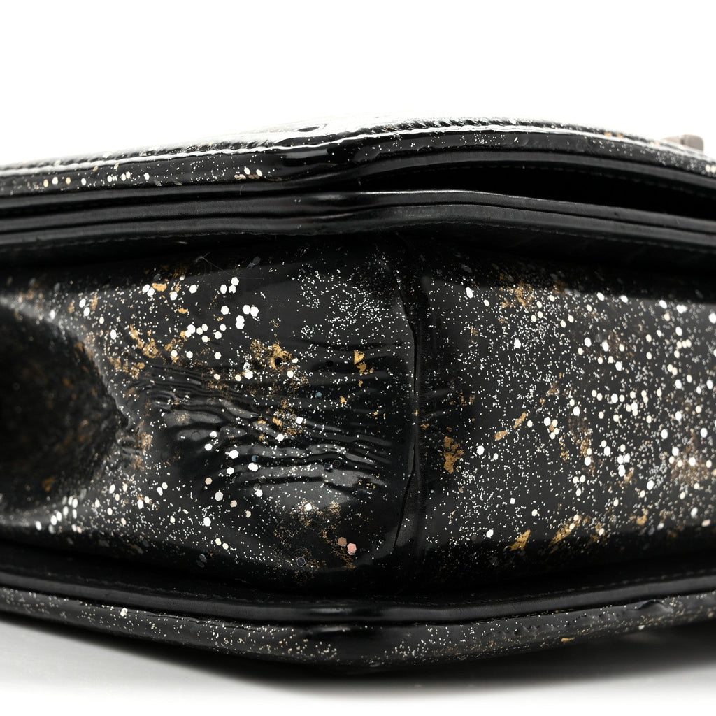 Glitter Glazed Calfskin Medium Boy Flap Black