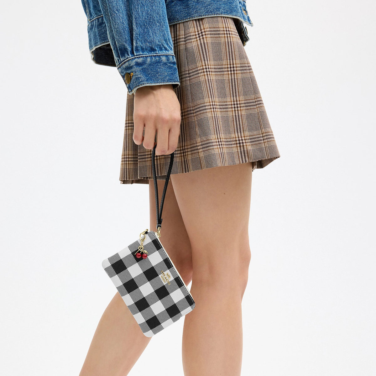 Coach Outlet Corner Zip Wristlet With Gingham Print And Charm