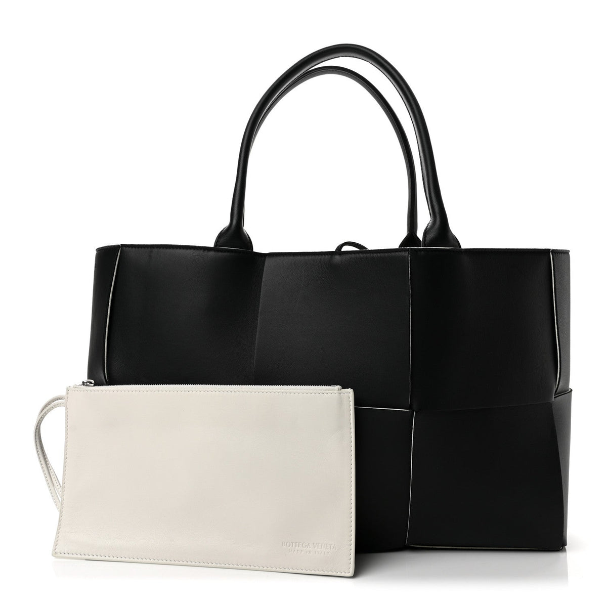 Nappa Maxi Intrecciato Medium Arco Tote Black White