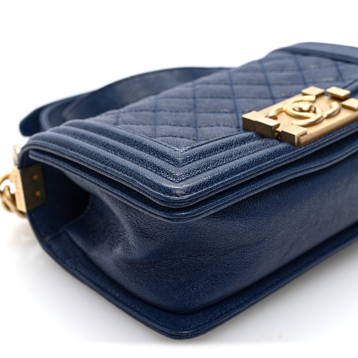 Caviar Quilted Small Boy Flap Dark Blue