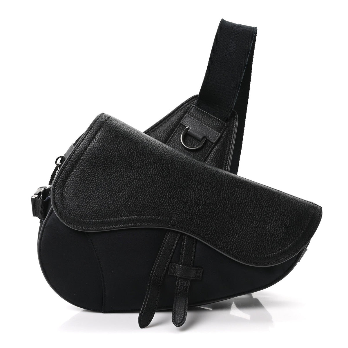 X SACAI Grained Calfskin Technical Fabric Mens Saddle Bag Black