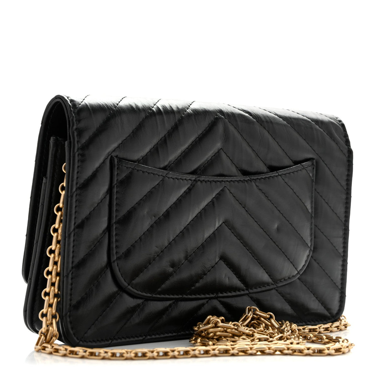 Aged Calfskin Chevron Quilted Reissue Wallet On Chain WOC Black
