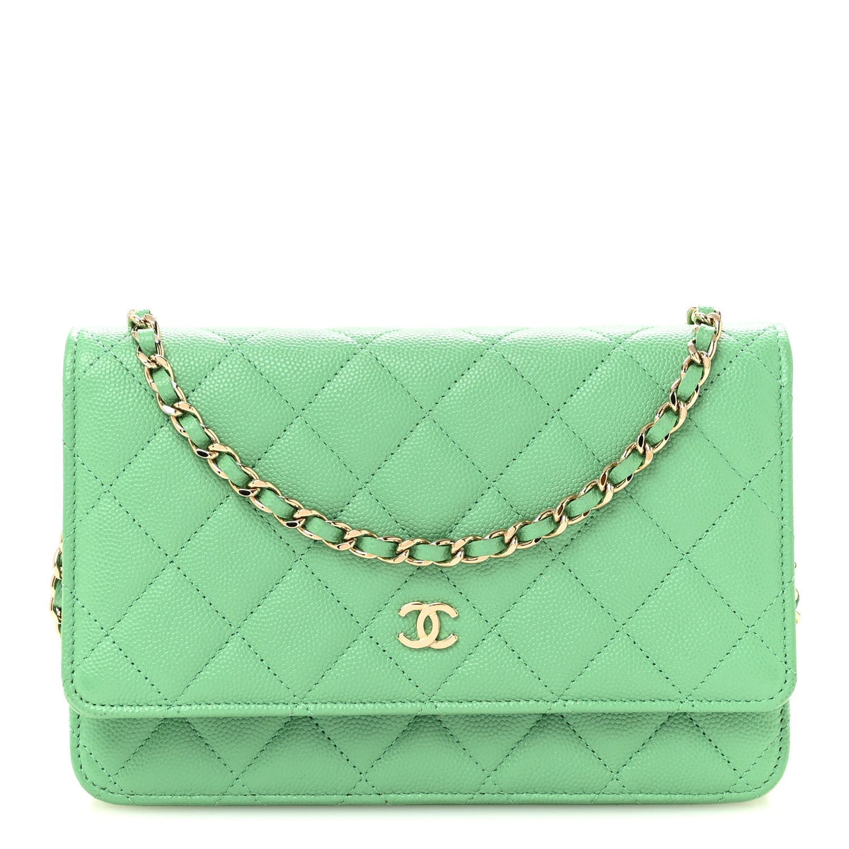 Caviar Quilted Wallet On Chain WOC Green