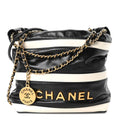 Shiny Calfskin Striped Mini Chanel 22 Black White