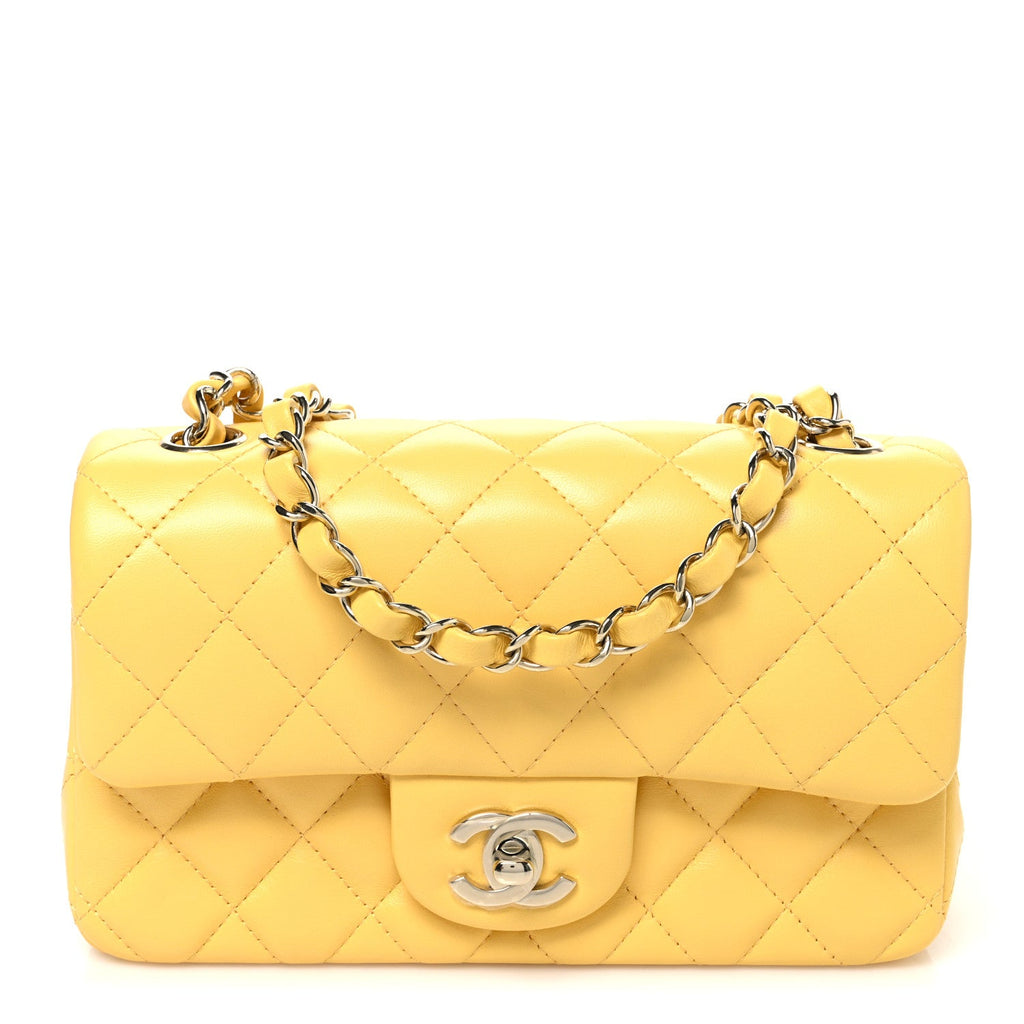 Lambskin Quilted Mini Rectangular Flap Yellow