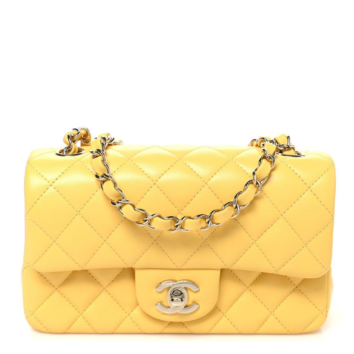Lambskin Quilted Mini Rectangular Flap Yellow