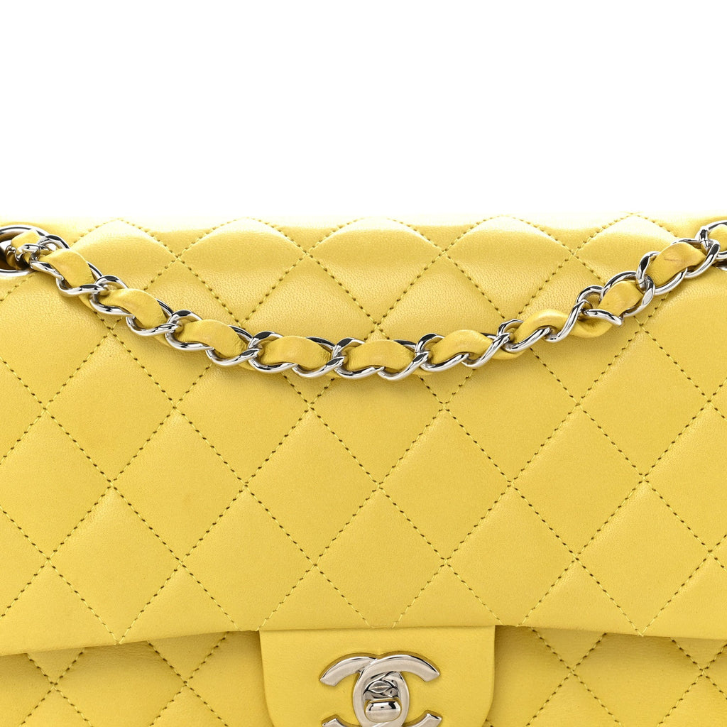 Lambskin Quilted Medium Double Flap Yellow
