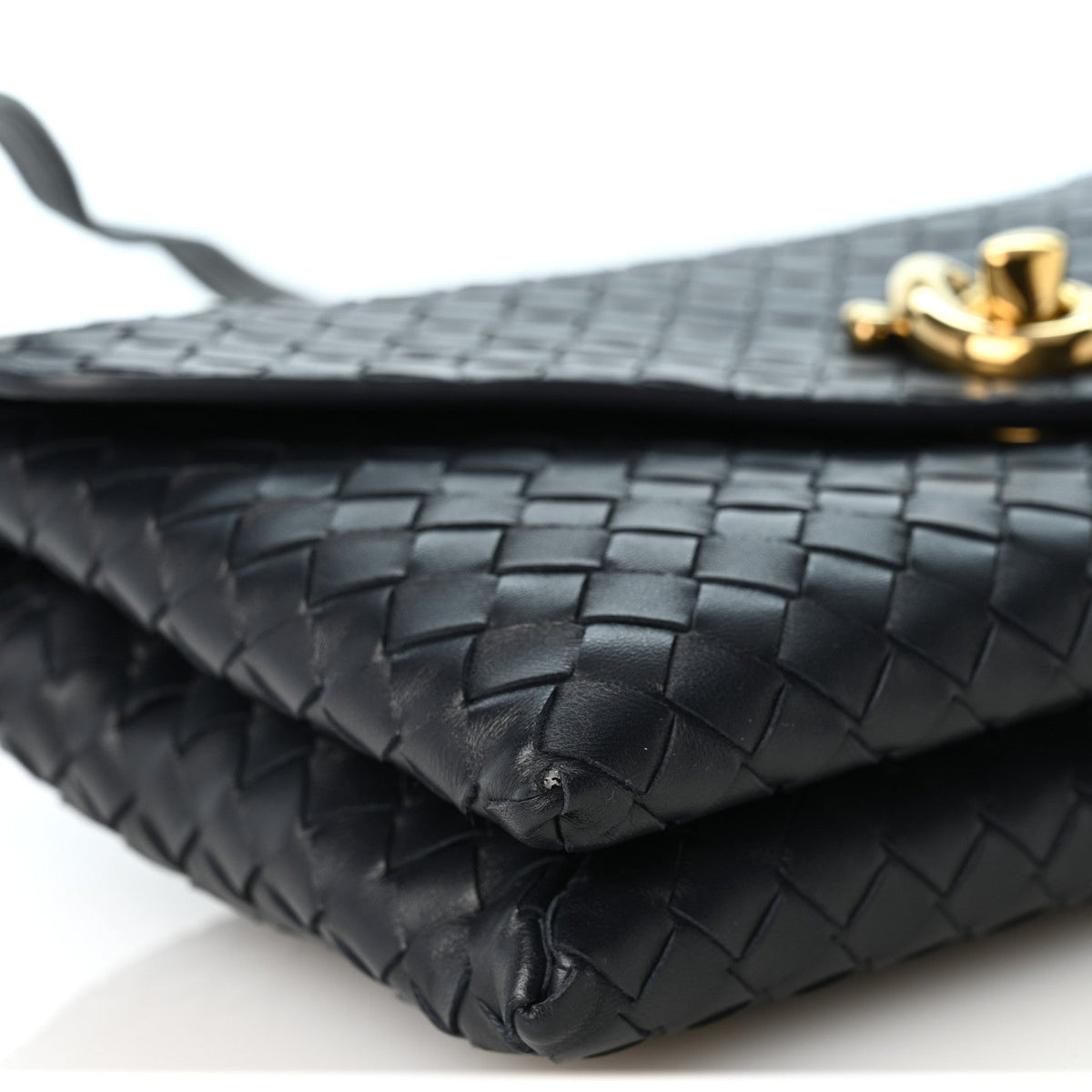 Nappa Intrecciato Knot Lock Top Handle Crossbody Bag Midnight