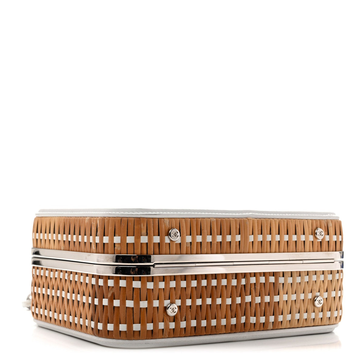 Raffia Calfskin CC Filigree Vanity Case White