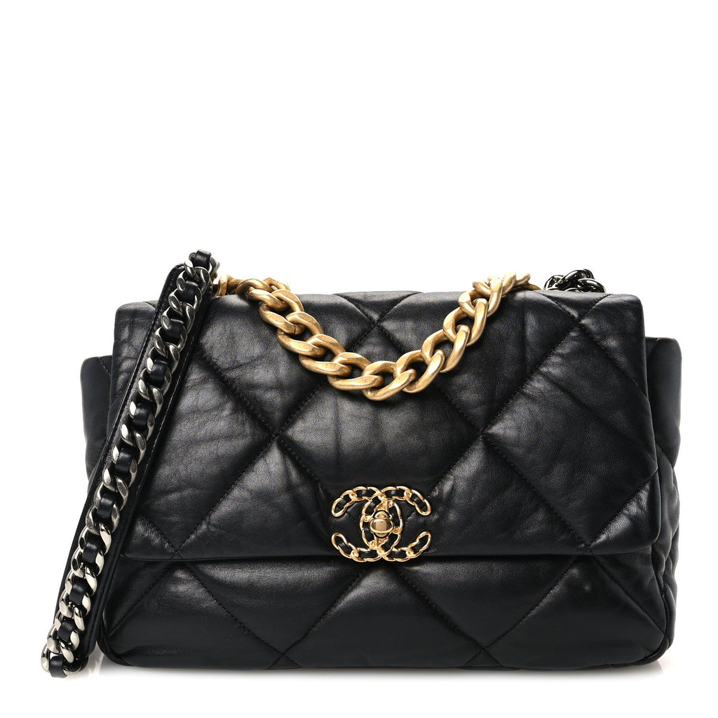 Goatskin Quilted Large Chanel 19 Flap Black