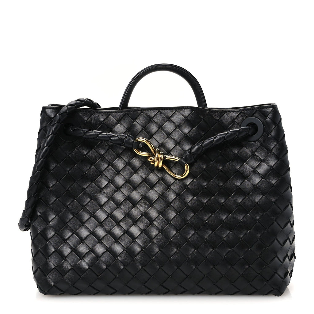 Nappa Intrecciato Medium Andiamo Shoulder Bag Black