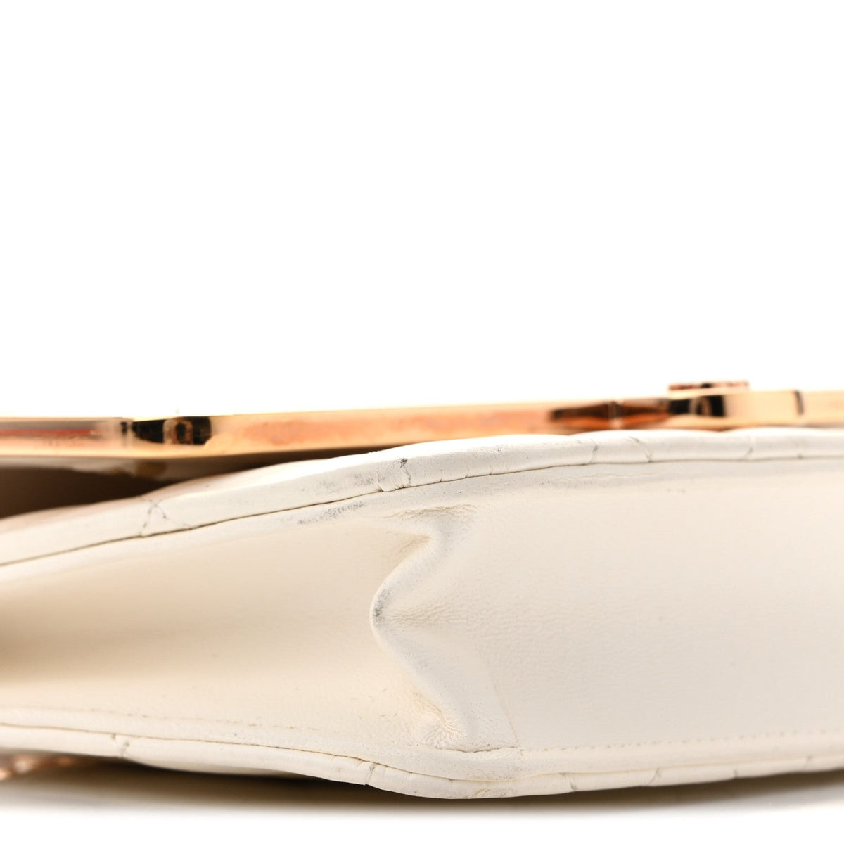 Lambskin Quilted Frame Wallet On Chain WOC White