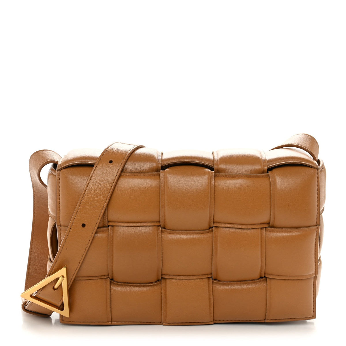 Nappa Maxi Intreccio Padded Cassette Crossbody Bag Caramel