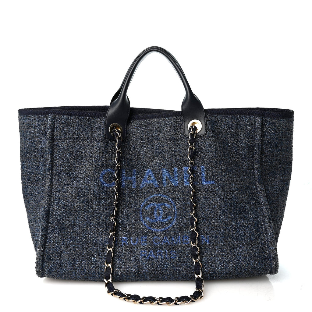 Lurex Canvas Medium Deauville Tote Navy Blue