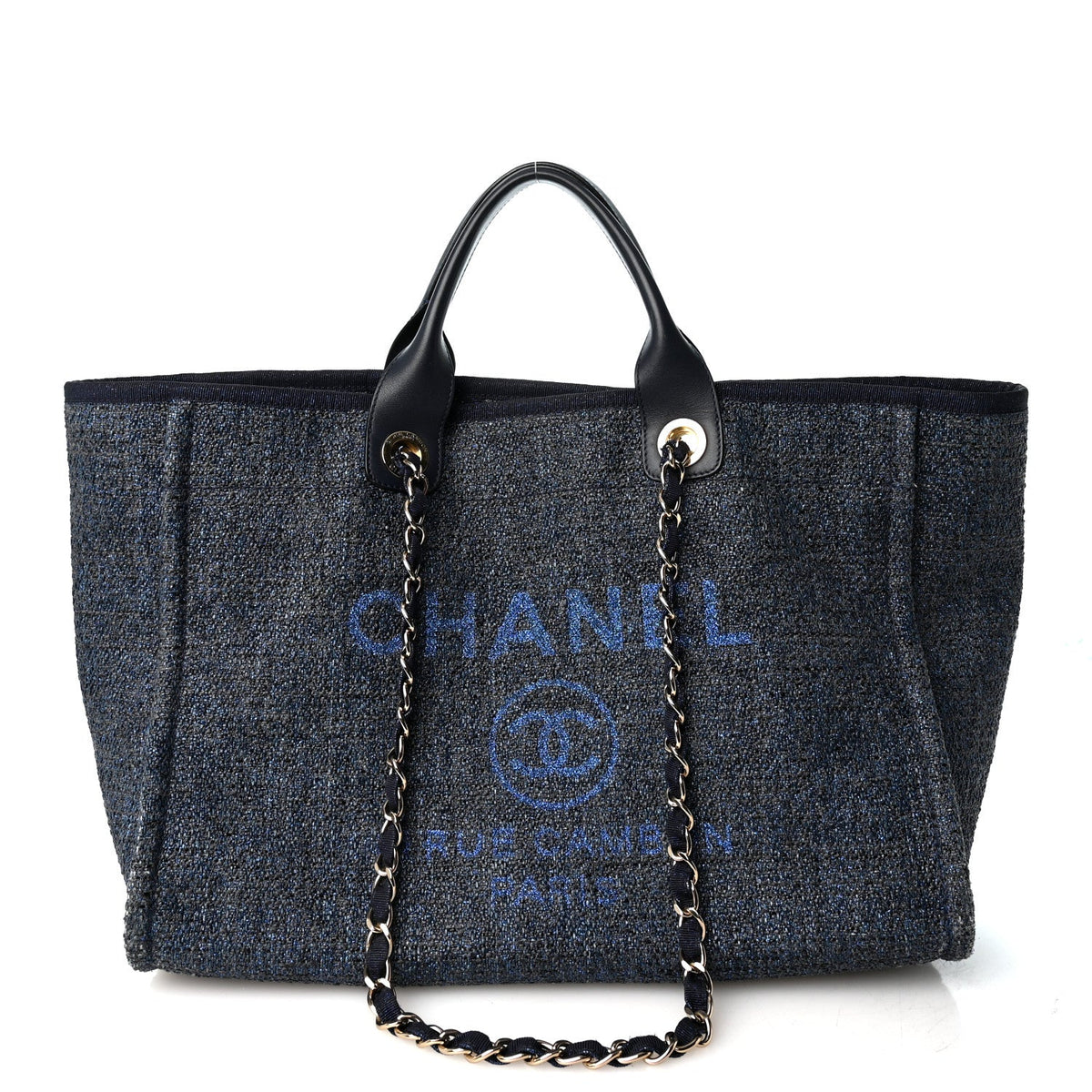 Lurex Canvas Medium Deauville Tote Navy Blue
