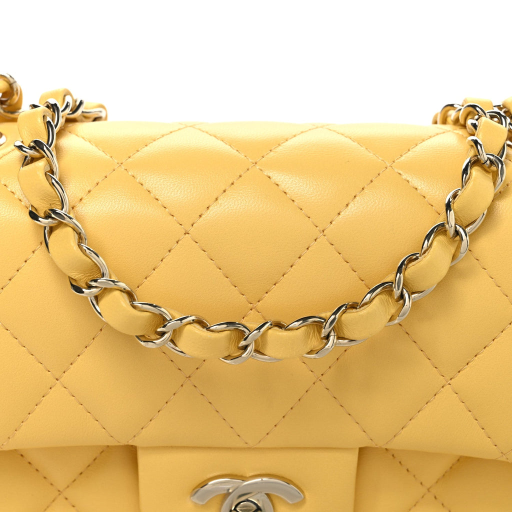 Lambskin Quilted Mini Rectangular Flap Yellow