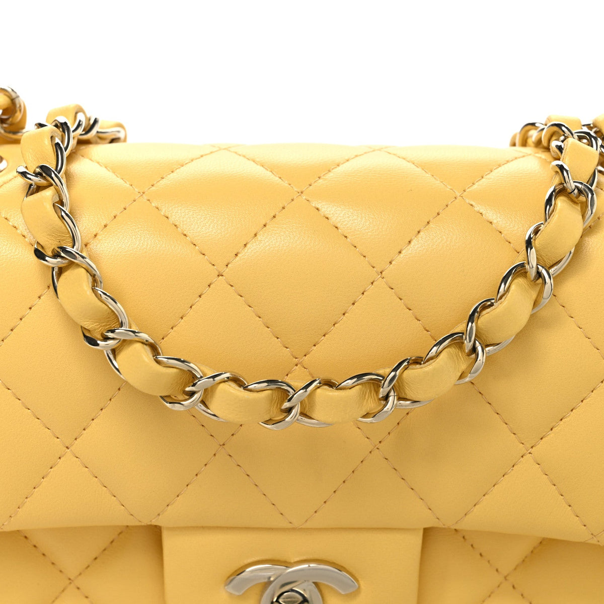 Lambskin Quilted Mini Rectangular Flap Yellow