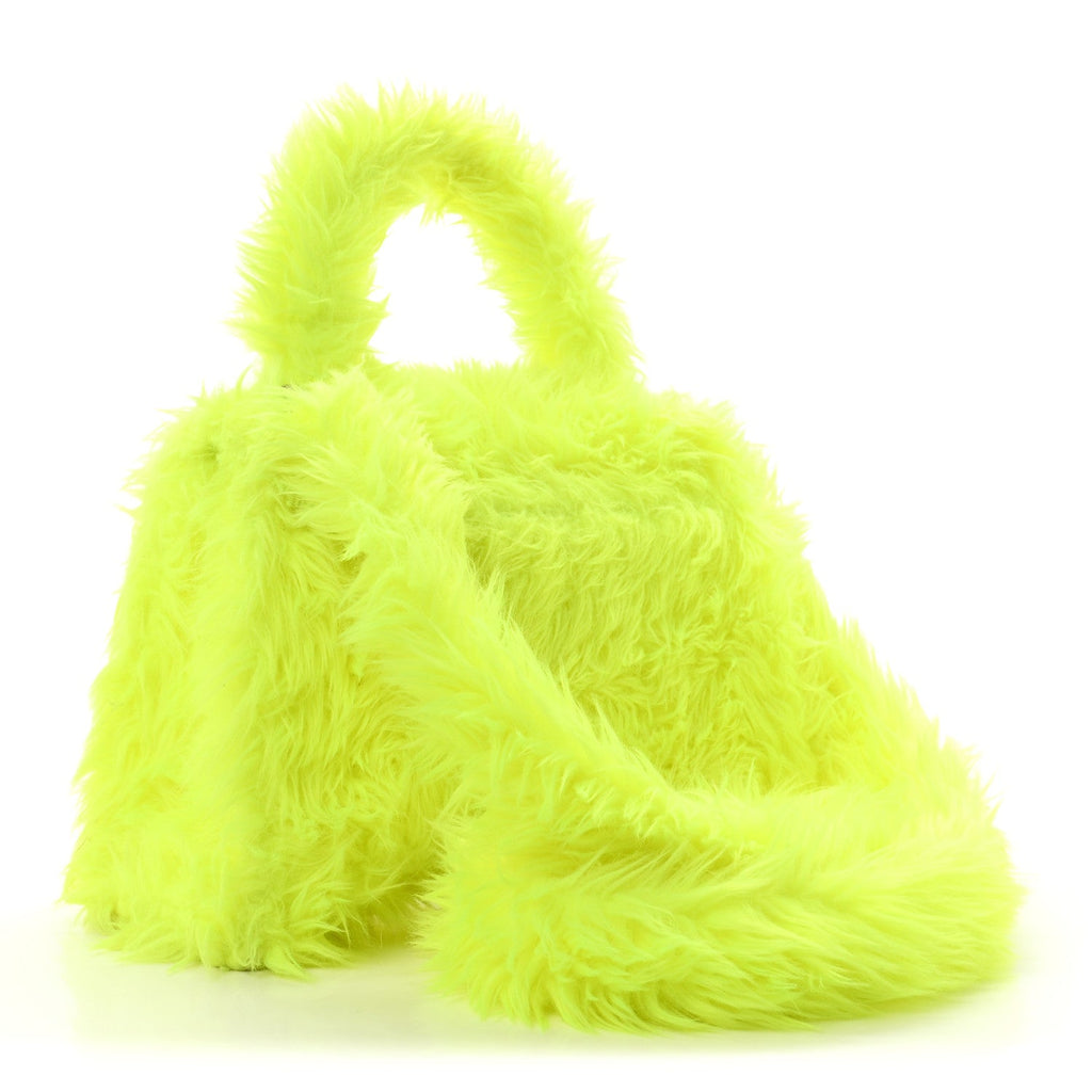Faux Fur Medium Fluffy Hourglass Top Handle Bag Fluo Yellow
