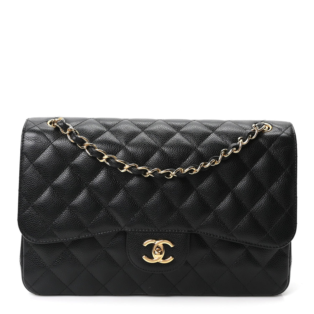 Caviar Quilted Jumbo Double Flap Black