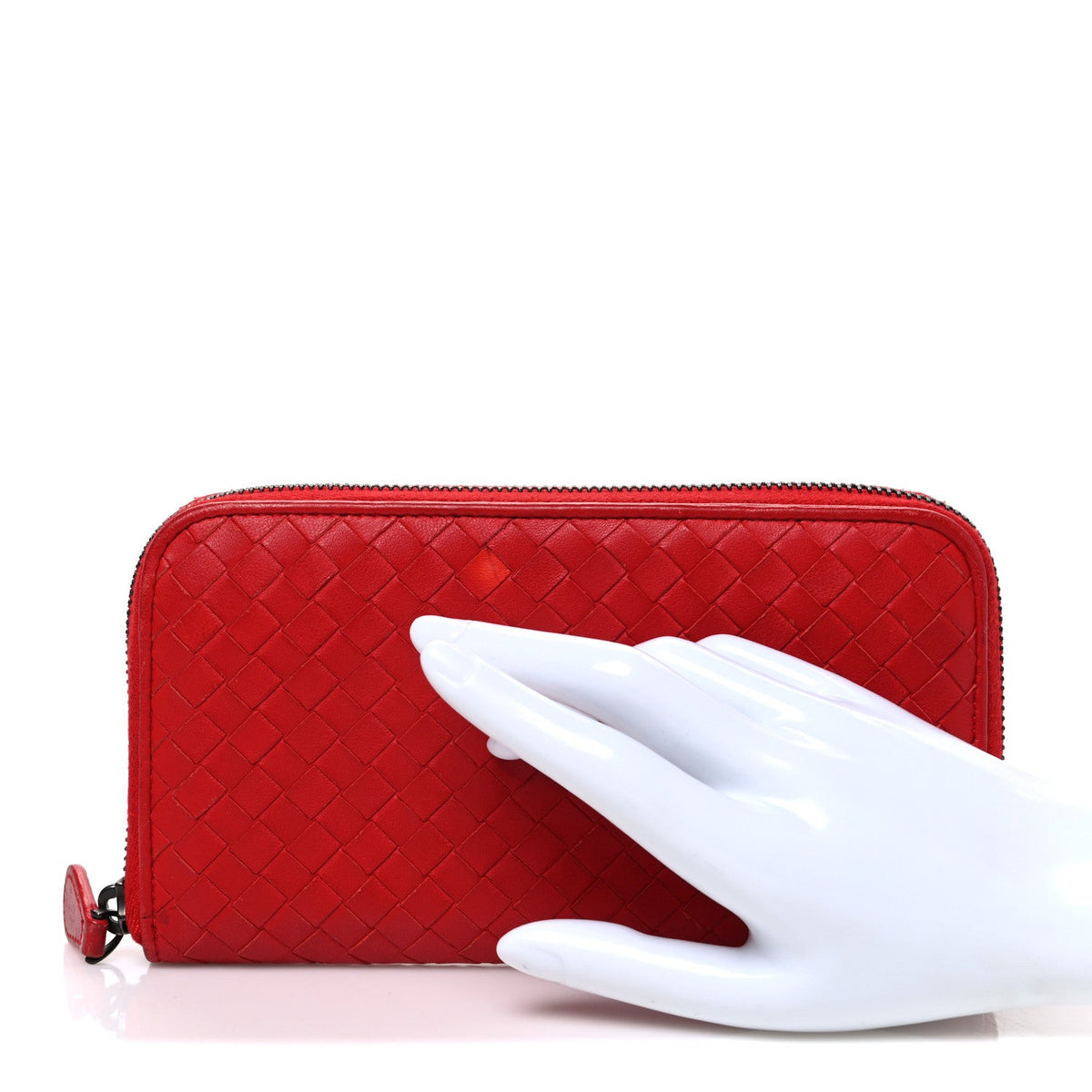 Nappa Intrecciato Zip Around Wallet Red
