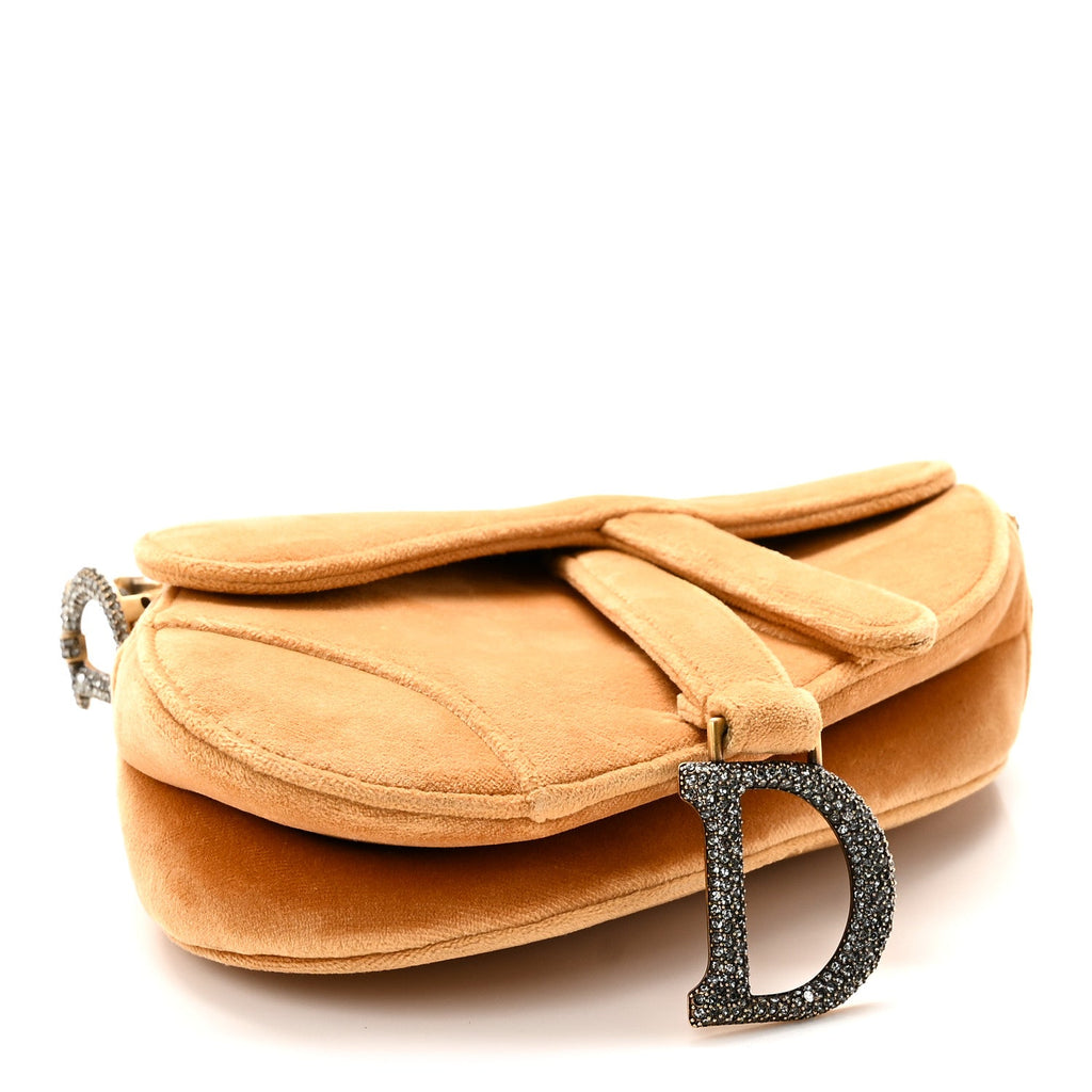 Velvet Crystal Mini Saddle Bag Tan