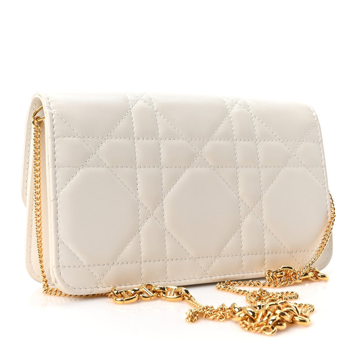 Lambskin Macrocannage Miss Caro Pouch With Chain White