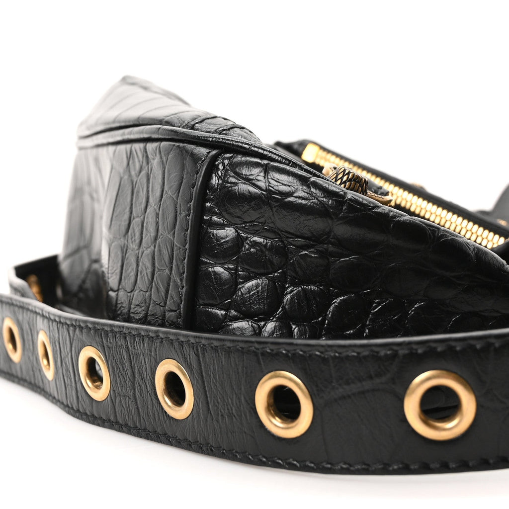 Extra Supple Calfskin Crocodile Embossed Le Cagole Shoulder Bag XS Black