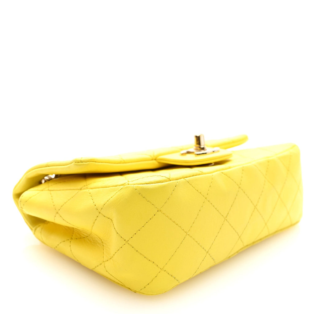 Lambskin Quilted Mini Rectangular Flap Yellow