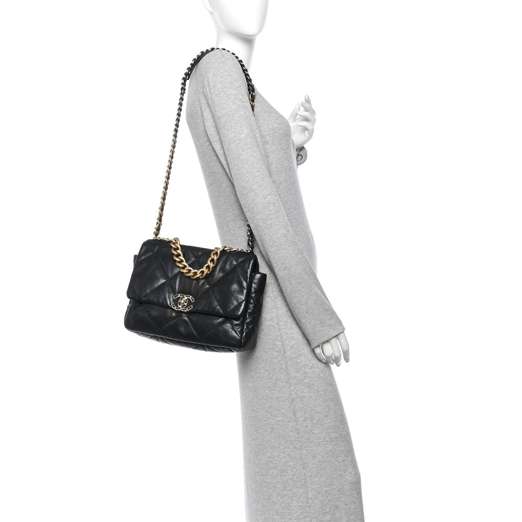 Goatskin Quilted Large Chanel 19 Flap Black