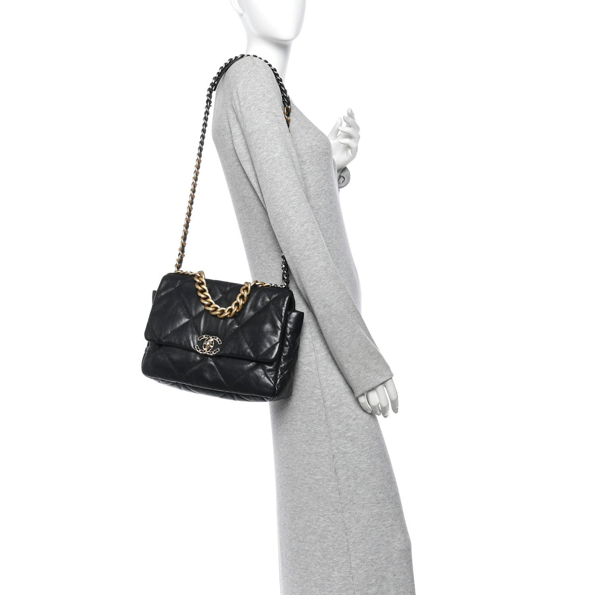 Goatskin Quilted Large Chanel 19 Flap Black