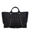 Mixed Fibers Calfskin Striped Medium Deauville Tote Black