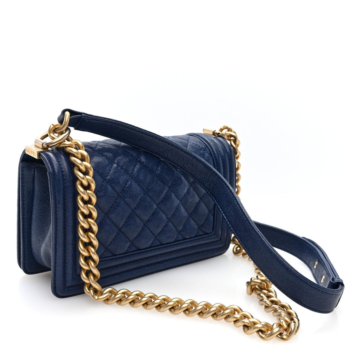 Caviar Quilted Small Boy Flap Dark Blue