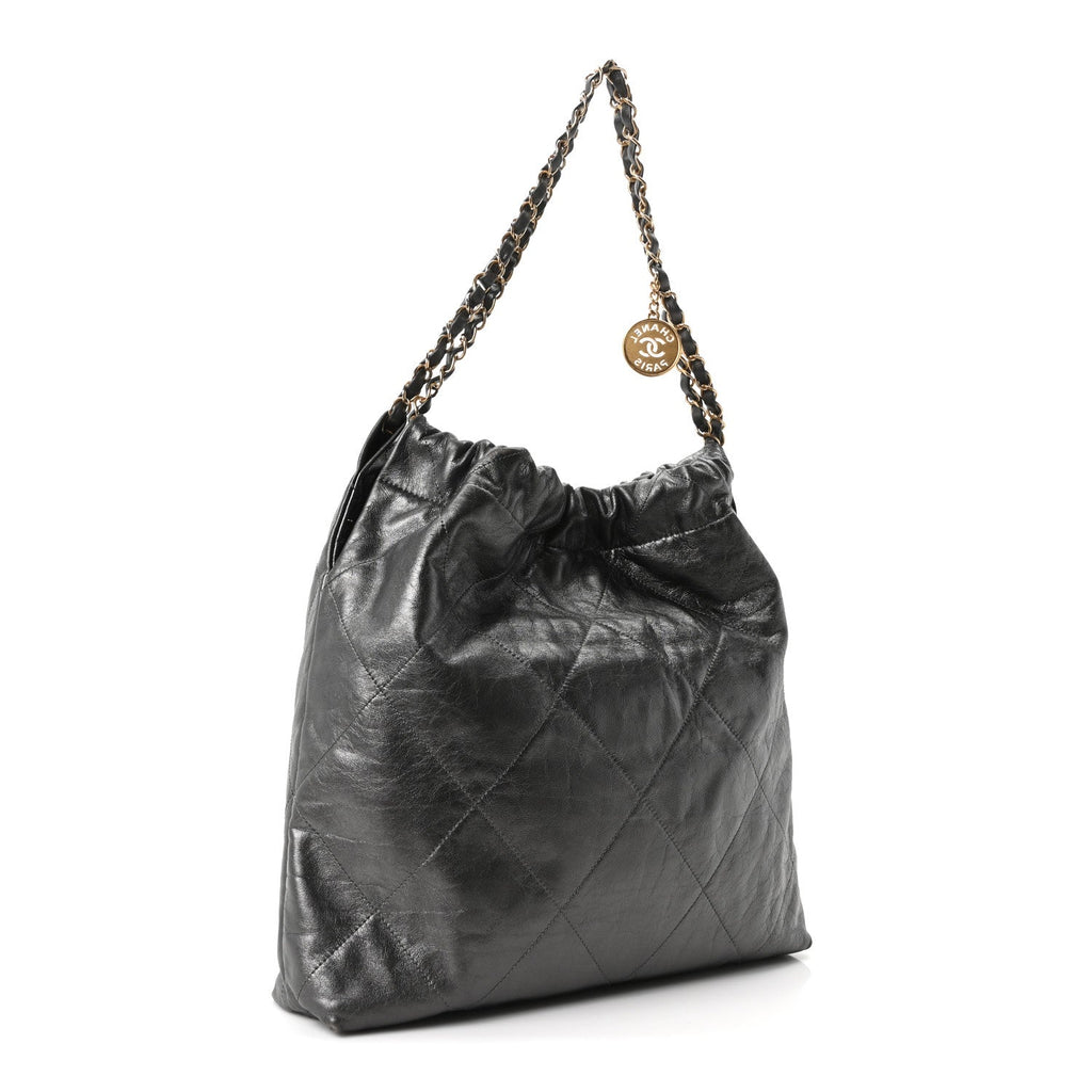 Metallic Calfskin Quilted Chanel 22 Ruthenium