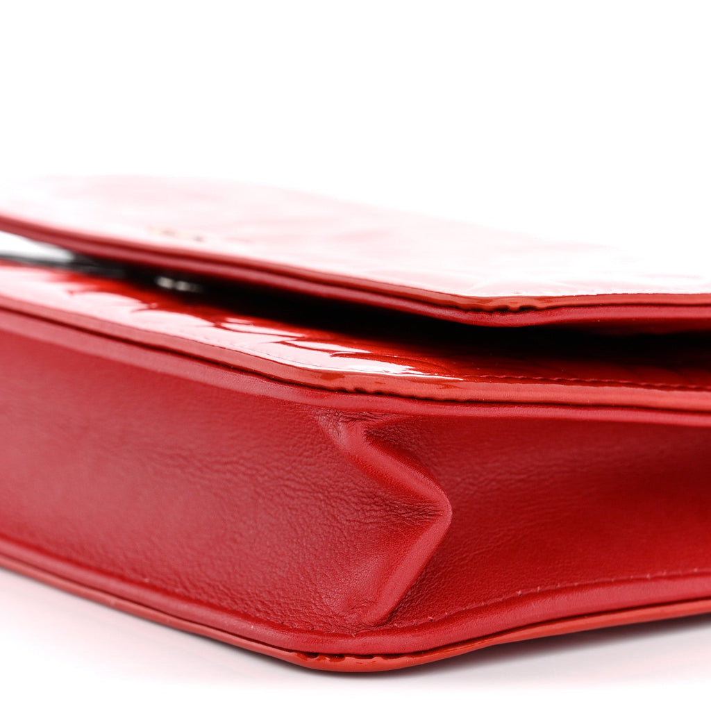 Patent Camellia Embossed Wallet On Chain WOC Dark Red